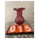 Fenton Cranberry Ribbed Vase 10"