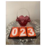 Cranberry Coin Dot Glass Basket 9"