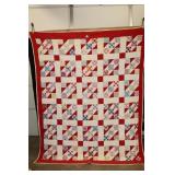 Vintage Red & Multi Color Handmade Quilt