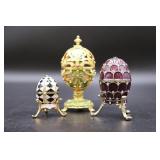 3 Enamel & Jeweled Faberge Style Treasure Eggs