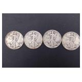4 Walking Liberty Silver Half Dollars