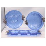 3 Modern Blue Glass & Seashell Serving Dishes
