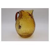 Retro Amber Glass Owl Pitcher