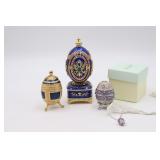 3 Enamel & Jeweled Faberge Style Treasure Eggs