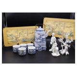 Oriental Tea Set & Figurines & Panels