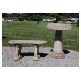 Small Concrete Bench & Bird Bath
