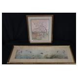 Pair Pictures w/Bamboo Style Frames