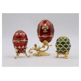 3 Enamel & Jeweled Decorative Eggs