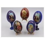 5 Wood Religious Icon Eggs from Russia