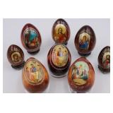 8 Russian Wooden Religious Icon Eggs