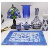Blue Decor Items-Lamp, Vases, Cream/Sugar