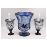 Blue Candle Holders and Vase Set