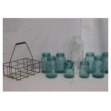 Blue Jars & Milk Bottle Carrier