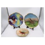 2 Limoges Fowl Platters/Plates, 1 Unmarked