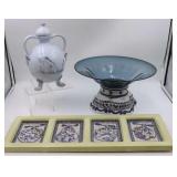Blue Decor Items-Plaque, Console Bowl, Lidded Jug