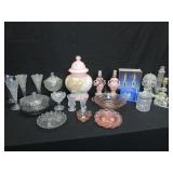 Crystal & Pink Decor items-Lamps, Vases, glassware