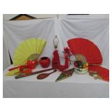 Red Decor items-Retro Lamp, Fans, Strawberry