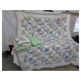 Cream, green, purple comforter & blankets