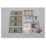 Miscut $1, $5 Red Seal, Foreign Coins