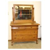 Antique Oak 4- Drawer Dresser with Mirror