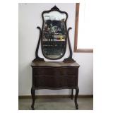 Antique Serpentine Front Dresser w/Mirror