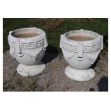 Pair Concrete Flower Pots