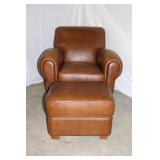 Brown Leather Look Chair & Ottoman