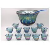 Indiana Blue Carnival Glass Punch Set in Box