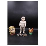 Frozen Charlie Doll, Tobacco Jar, Chicken Planter