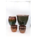 Brown & Green Glazed Flower Pots
