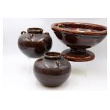 Brown Glazed Flower Pots & Console Bowl