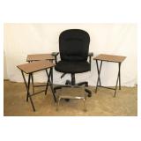 Office Chair; 3 Folding Tables: Stool