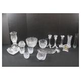 Assorted Crystal Bowls Vases Candles