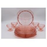 Adam Pink Jeanette Glass 4 Grill Plates & Sherbets