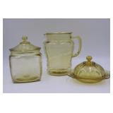 Madrid Amber Pitcher, Covered Butter, Cracker Jar