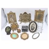 Antique Letter Holder, Dresser Boxes, & Frames