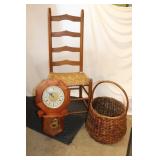 Ladder Back Chair, Clock, Basket