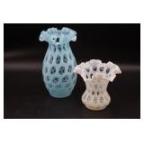 Light Blue & White Coin Dot Fenton Vases