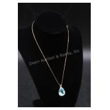 14K Chain with Large Blue Topaz Pendant
