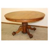 Antique Tiger Oak Pedestal Table 4/Paw Feet