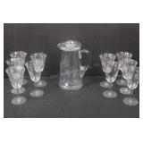 Etched Lidded Pitcher & 10 Goblets