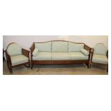 Antique 3pc Kroehler Cane Sofa, Rocker & Chair