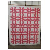 Hand Made Pink & White Double Wedding Ring Quilt