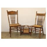 2 Oak Cane Bottom Chairs, Magazine Rack
