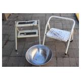 2 Step Stools, Stainless Bowl, Belt hangers