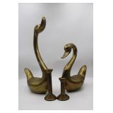 Large Brass Swans & Candle Holders