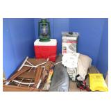 Cooler, Lantern,Coleman Stove, Tarp, Ration