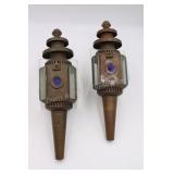 Pair Antique Brass Carriage Buggy Auto Lanterns