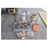 Folding Chair, Resin Flower Pot, Bird Bath, Decor