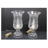 Pair Etched Glass Dresser Lamps